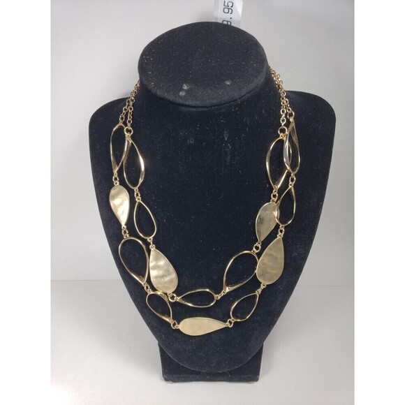 Layered Gold tone Water Drop Hammered Disc & Hoops Design Necklace - Picture 10 of 10